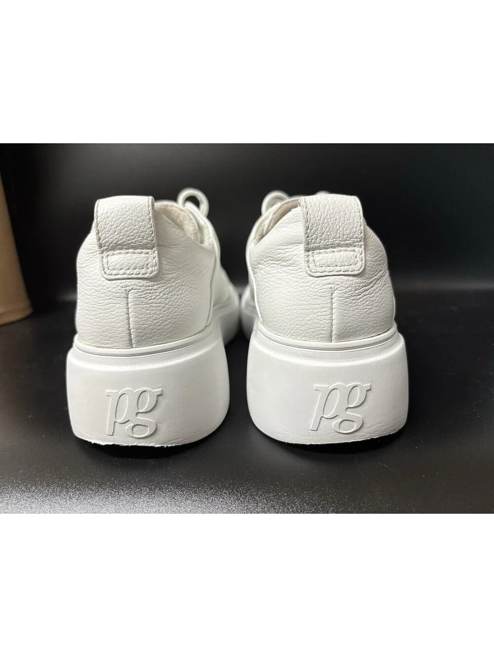 Paul Green Faye Sneaker in White Italian Leather and Gold Detailing Size 6 $378